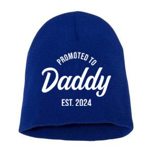 Promoted To Daddy 2024 Funny Humor New Dad Baby First Time Fathers Day Short Acrylic Beanie