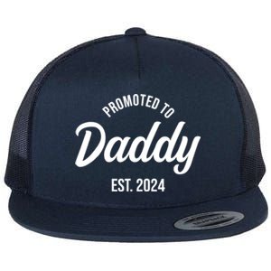 Promoted To Daddy 2024 Funny Humor New Dad Baby First Time Fathers Day Flat Bill Trucker Hat