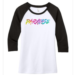 Paradise Tie Dye Colors Women's Tri-Blend 3/4-Sleeve Raglan Shirt