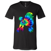 Poodle Tie Dye Vintage Hippie Dog Mom Dad Poodle V-Neck T-Shirt