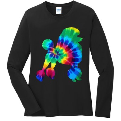 Poodle Tie Dye Vintage Hippie Dog Mom Dad Poodle Ladies Long Sleeve Shirt