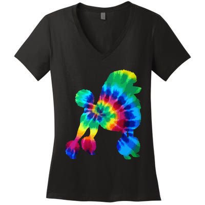 Poodle Tie Dye Vintage Hippie Dog Mom Dad Poodle Women's V-Neck T-Shirt