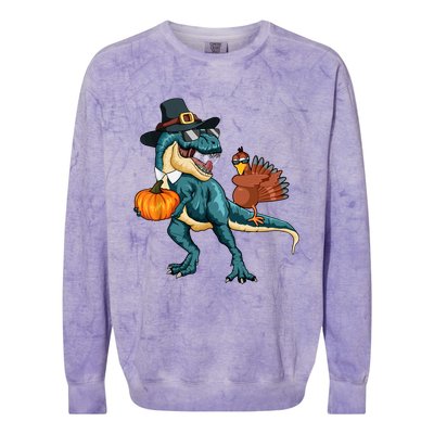 Pumpkin TRex Dabbing Turkey Thanksgiving Family Funny Gift Meaningful Gift Colorblast Crewneck Sweatshirt