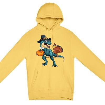 Pumpkin TRex Dabbing Turkey Thanksgiving Family Funny Gift Meaningful Gift Premium Pullover Hoodie