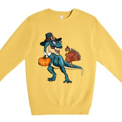 Pumpkin TRex Dabbing Turkey Thanksgiving Family Funny Gift Meaningful Gift Premium Crewneck Sweatshirt