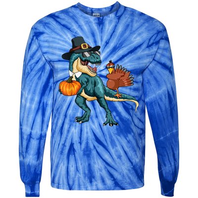 Pumpkin TRex Dabbing Turkey Thanksgiving Family Funny Gift Meaningful Gift Tie-Dye Long Sleeve Shirt