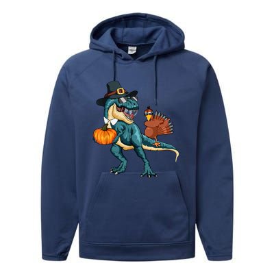 Pumpkin TRex Dabbing Turkey Thanksgiving Family Funny Gift Meaningful Gift Performance Fleece Hoodie