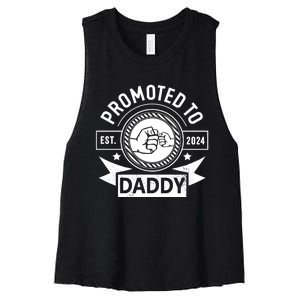 Promoted To Daddy Est 2024 Soon To Be Daddy Funny Pregnancy Announcement Women's Racerback Cropped Tank