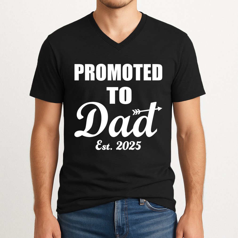 Promoted To Dad Est 2025 New Dad V-Neck T-Shirt