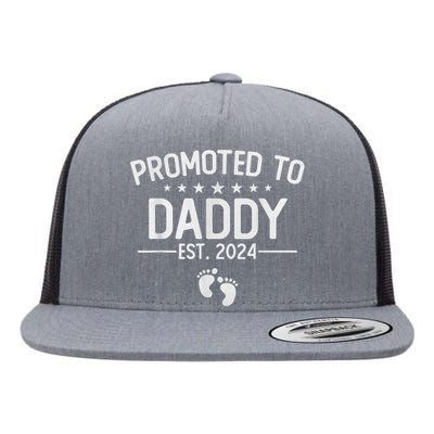 Promoted To Daddy 2024 Funny Humor New Dad Baby First Time Fathers Day Flat Bill Trucker Hat