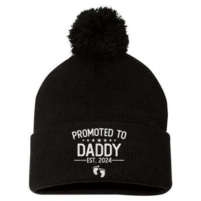 Promoted To Daddy 2024 Funny Humor New Dad Baby First Time Fathers Day Pom Pom 12in Knit Beanie