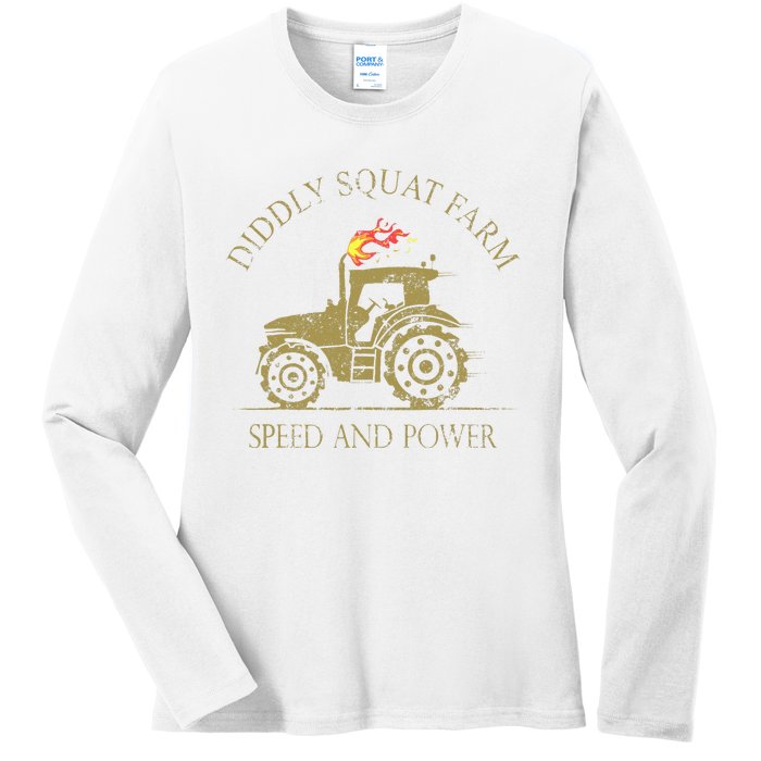 Perfect Tractor Design Diddly Squat Farm Speed And Power Ladies Long Sleeve Shirt