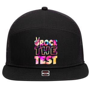 Peace Tie Dye Rock The Test Happy Testing Day Teacher Lover 7 Panel Mesh Trucker Snapback Hat