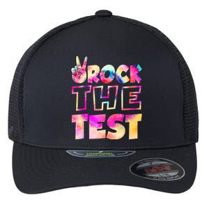 Peace Tie Dye Rock The Test Happy Testing Day Teacher Lover Flexfit Unipanel Trucker Cap