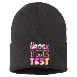 Peace Tie Dye Rock The Test Happy Testing Day Teacher Lover Sustainable Knit Beanie