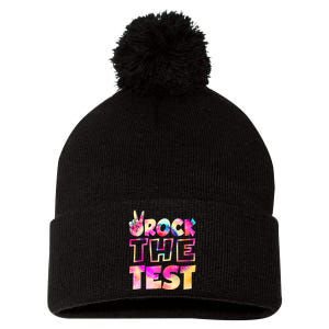 Peace Tie Dye Rock The Test Happy Testing Day Teacher Lover Pom Pom 12in Knit Beanie