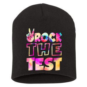 Peace Tie Dye Rock The Test Happy Testing Day Teacher Lover Short Acrylic Beanie