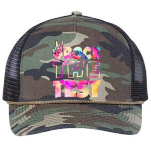 Peace Tie Dye Rock The Test Happy Testing Day Teacher Lover Retro Rope Trucker Hat Cap