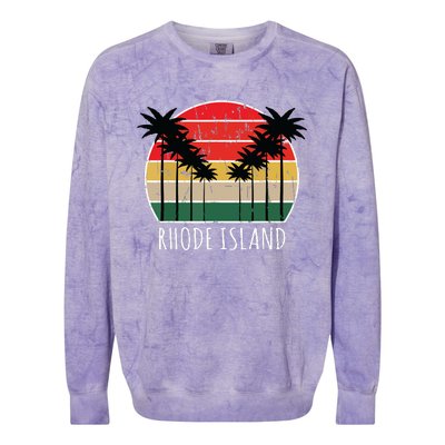 Palm Tree Distressed Rhode Island Beach Sunset Design Colorblast Crewneck Sweatshirt