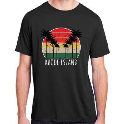 Palm Tree Distressed Rhode Island Beach Sunset Design Adult ChromaSoft Performance T-Shirt