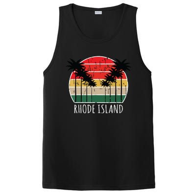 Palm Tree Distressed Rhode Island Beach Sunset Design PosiCharge Competitor Tank