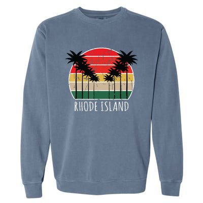 Palm Tree Distressed Rhode Island Beach Sunset Design Garment-Dyed Sweatshirt