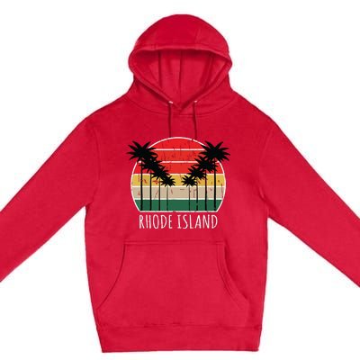 Palm Tree Distressed Rhode Island Beach Sunset Design Premium Pullover Hoodie