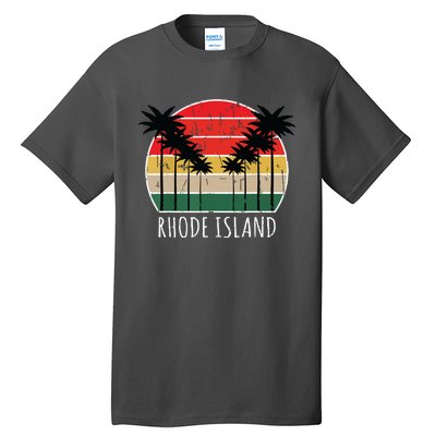 Palm Tree Distressed Rhode Island Beach Sunset Design Tall T-Shirt