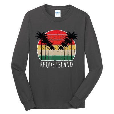 Palm Tree Distressed Rhode Island Beach Sunset Design Tall Long Sleeve T-Shirt