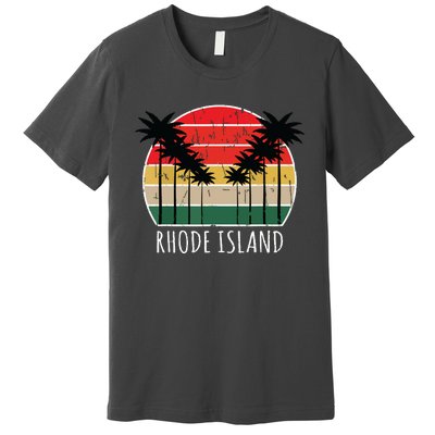 Palm Tree Distressed Rhode Island Beach Sunset Design Premium T-Shirt