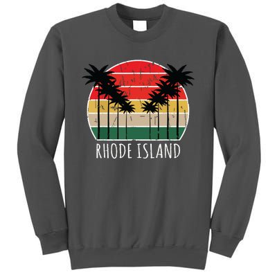 Palm Tree Distressed Rhode Island Beach Sunset Design Tall Sweatshirt