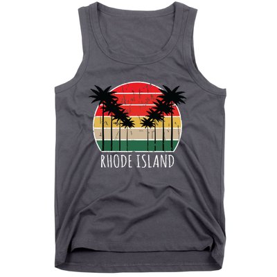 Palm Tree Distressed Rhode Island Beach Sunset Design Tank Top