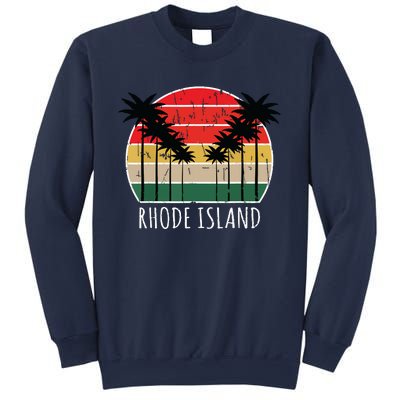 Palm Tree Distressed Rhode Island Beach Sunset Design Sweatshirt