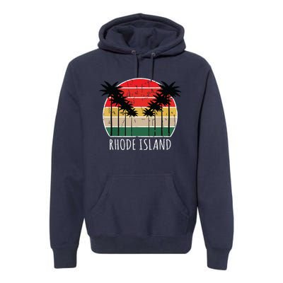 Palm Tree Distressed Rhode Island Beach Sunset Design Premium Hoodie