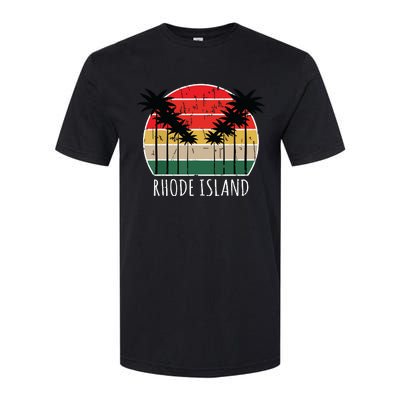 Palm Tree Distressed Rhode Island Beach Sunset Design Softstyle® CVC T-Shirt