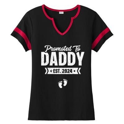 Promoted To Daddy Est. 2024 Baby Gift For New Daddy Ladies Halftime Notch Neck Tee