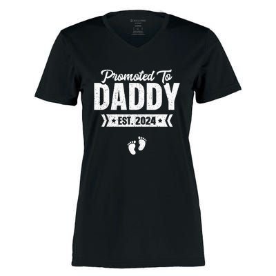 Promoted To Daddy Est. 2024 Baby Gift For New Daddy Women's Momentum V-Neck T-Shirt