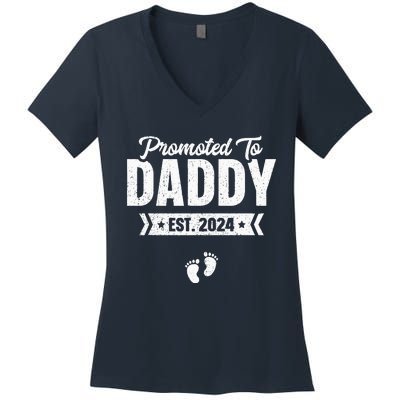 Promoted To Daddy Est. 2024 Baby Gift For New Daddy Women's V-Neck T-Shirt