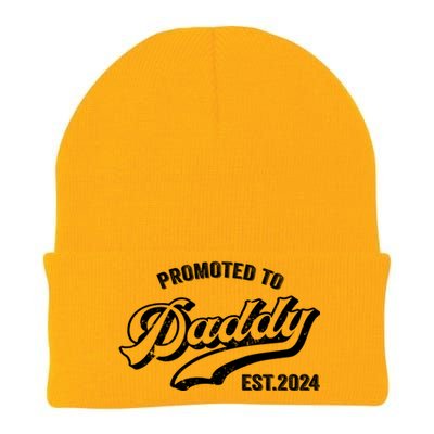 Promoted To Daddy 2024 Funny Humor New Dad Baby First Time Fathers Day Knit Cap Winter Beanie