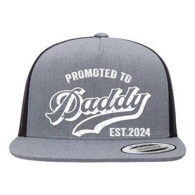 Promoted To Daddy 2024 Funny Humor New Dad Baby First Time Fathers Day Flat Bill Trucker Hat