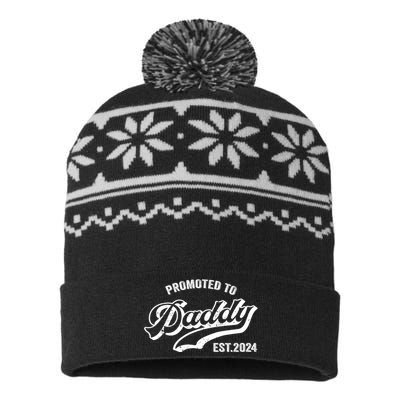 Promoted To Daddy 2024 Funny Humor New Dad Baby First Time Fathers Day USA-Made Snowflake Beanie