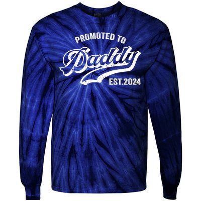 Promoted To Daddy 2024 Funny Humor New Dad Baby First Time Fathers Day Tie-Dye Long Sleeve Shirt