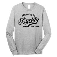 Promoted To Daddy 2024 Funny Humor New Dad Baby First Time Fathers Day Long Sleeve Shirt