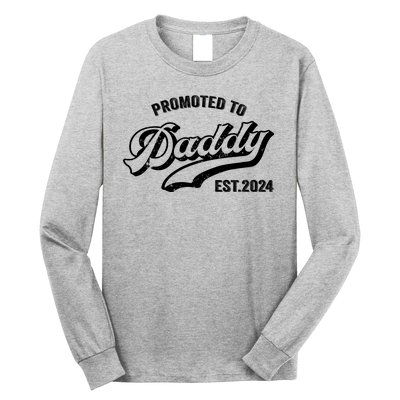 Promoted To Daddy 2024 Funny Humor New Dad Baby First Time Fathers Day Long Sleeve Shirt