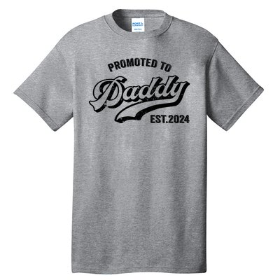 Promoted To Daddy 2024 Funny Humor New Dad Baby First Time Fathers Day Tall T-Shirt