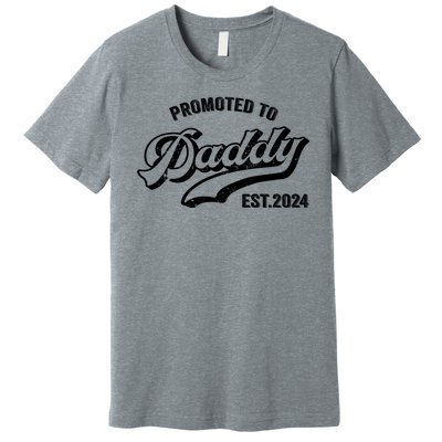 Promoted To Daddy 2024 Funny Humor New Dad Baby First Time Fathers Day Premium T-Shirt