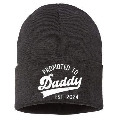 Promoted To Daddy 2024 First Time Fathers Day New Dad Sustainable Knit Beanie