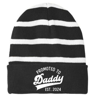 Promoted To Daddy 2024 First Time Fathers Day New Dad Striped Beanie with Solid Band