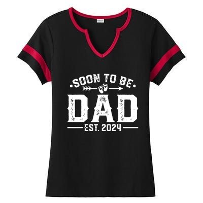 Promoted To Daddy Est 2024 Gift Soon To Be Dad 2024 Ladies Halftime Notch Neck Tee