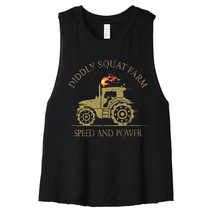 Perfect Tractor Design Diddly Squat Farm Speed And Power Women's Racerback Cropped Tank